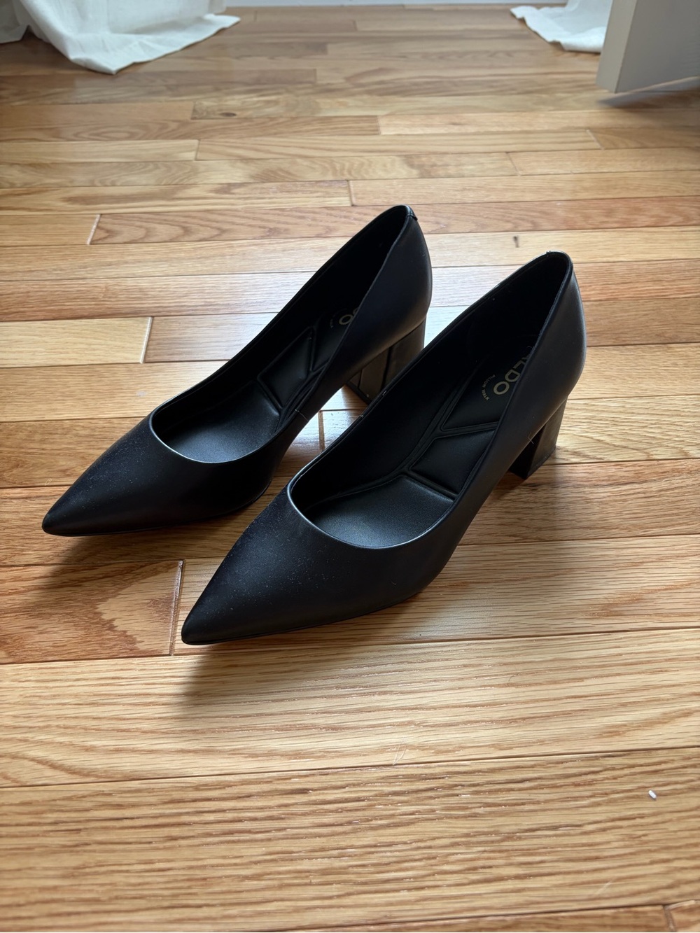 Aldo Black Pointed Block Heel Pumps